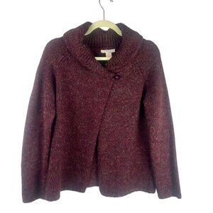 Vintage 90s Ponsesa Cardigan Sweater Women Medium Purple Shall Collar Snap Cozy‎